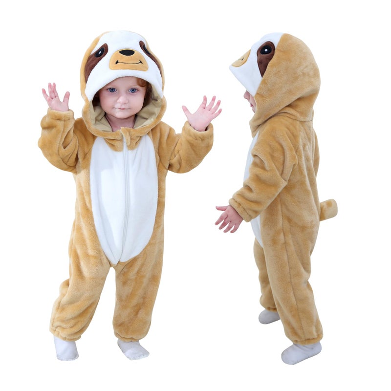 TONWHAR Kids' And Toddlers' Infant Tiger Dinosaur Animal Fancy Dress Costume Outfit Hooded Romper Jumpsuit (2-3 Months/Height:21"-23",Sloth) - Image 1